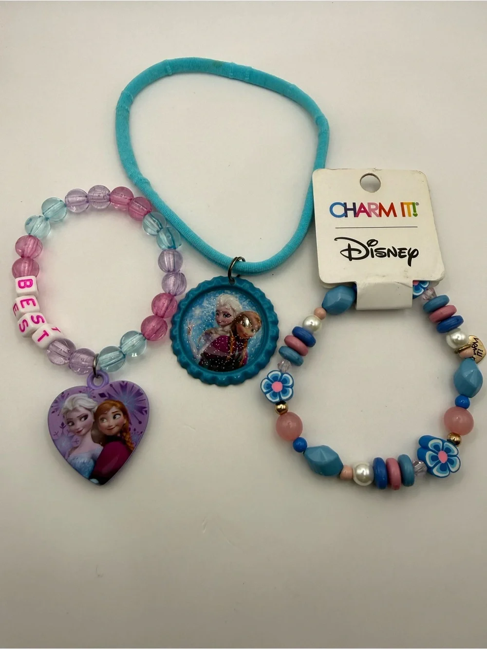 Kids Disney Frozen Bracelet Set Elsa & Anna Colorful Beads Lot of (3) Charm It!